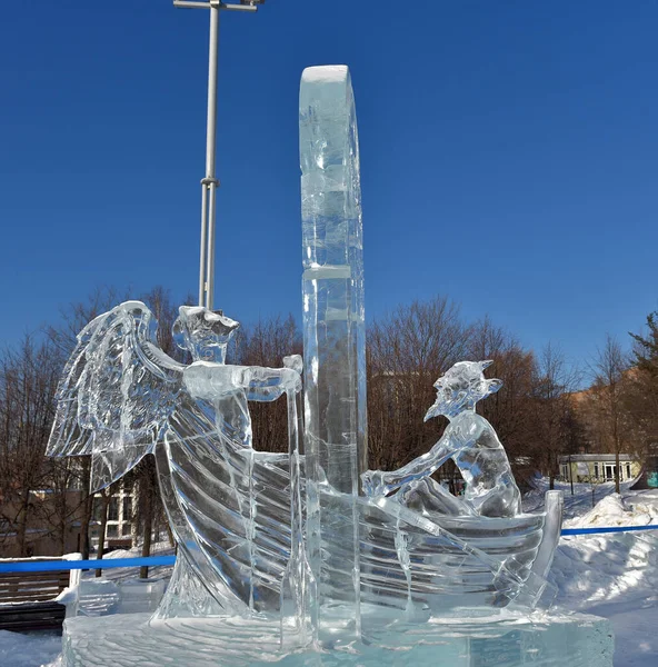 Rusia Izhevsk 2021 Exposición Esculturas Hielo Terraplén Ciudad — Foto de Stock