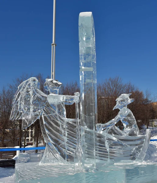 Russia Izhevsk 2021 Exhibition Ice Sculptures Embankment City — Stock Photo, Image