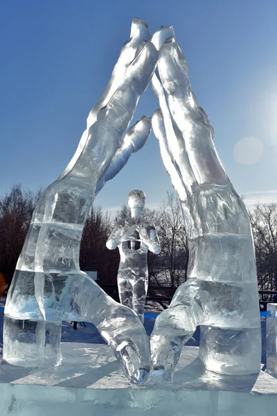 Russia Izhevsk 2021 Mostra Sculture Ghiaccio Sull Argine Della Città — Foto Stock