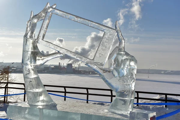 Russia Izhevsk 2021 Exhibition Ice Sculptures Embankment City — Stock Photo, Image