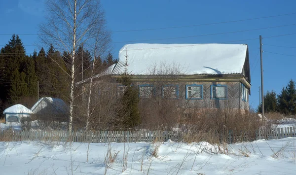 Russia Izhevsk 2021 Wooden House Russian Village Winter — Stock Photo, Image