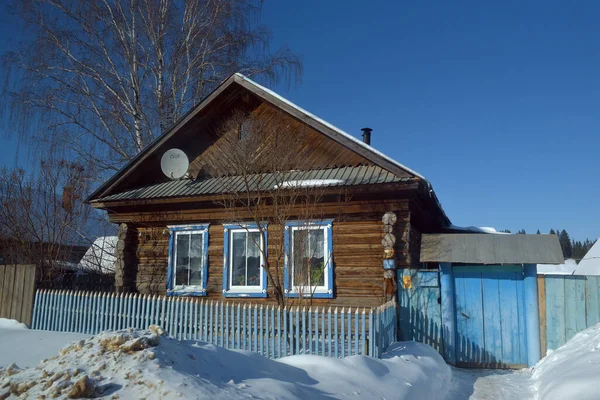 Rusland Izjevsk 2021 Houten Huis Het Russische Dorp Winter — Stockfoto