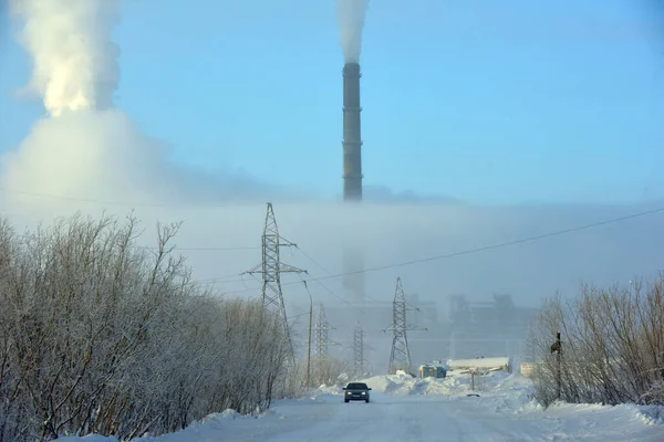 Rusko Vorkuta 2021 Potrubí Kouř Doly Vorkuta Zimě — Stock fotografie