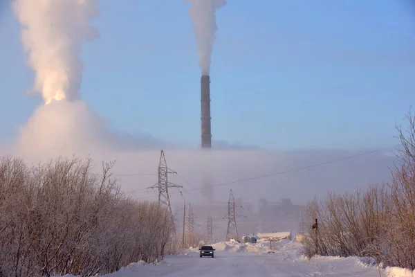 Rusko Vorkuta 2021 Potrubí Kouř Doly Vorkuta Zimě — Stock fotografie