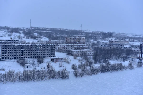 Russia Vorkuta 2021 Distretto Abbandonato Vorkuta Case Vuote Inverno — Foto Stock