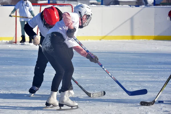 Russia Kechevo 2021 Giocare Hockey Ghiaccio All Aperto — Foto Stock