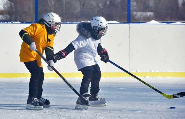 Russia Kechevo 2021 Giocare Hockey Ghiaccio All Aperto — Foto Stock