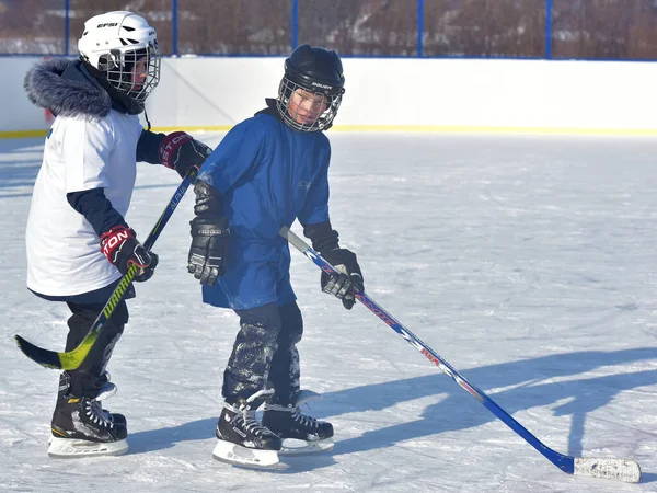 Russia Kechevo 2021 Giocare Hockey Ghiaccio All Aperto — Foto Stock