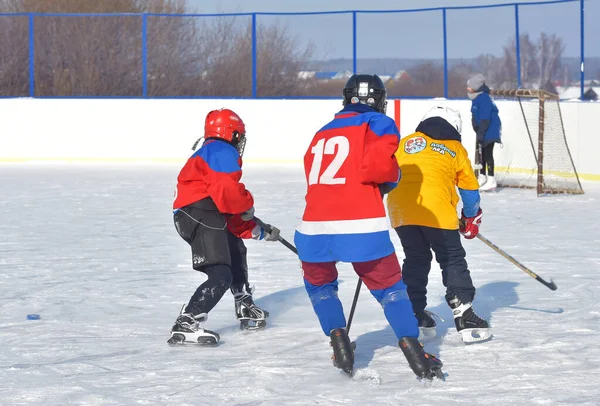 Russia Kechevo 2021 Playing Ice Hockey Outdoor Ice Rink — Stock Photo, Image