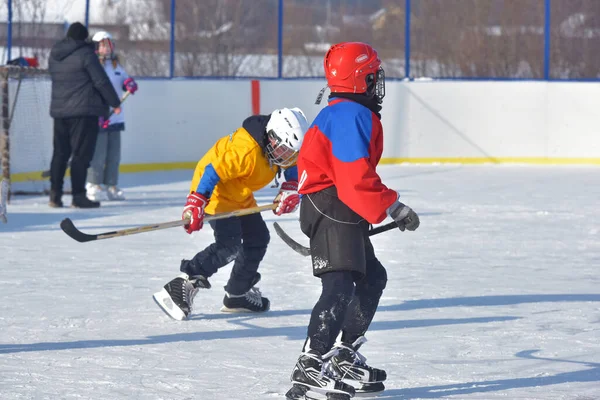 Russia Kechevo 2021 Playing Ice Hockey Outdoor Ice Rink — Stock Photo, Image