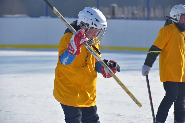 Russia Kechevo 2021 Playing Ice Hockey Outdoor Ice Rink — Stock Photo, Image