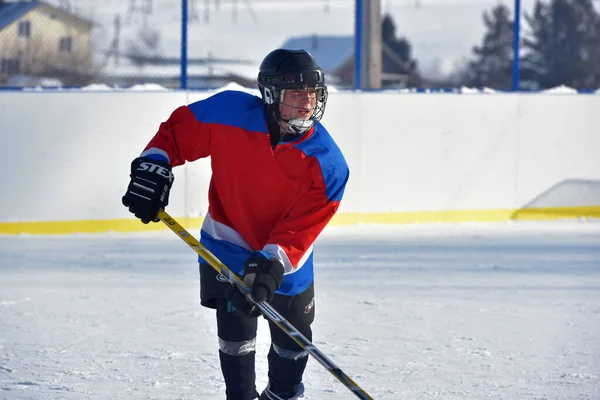 Russia Kechevo 2021 Giocare Hockey Ghiaccio All Aperto — Foto Stock
