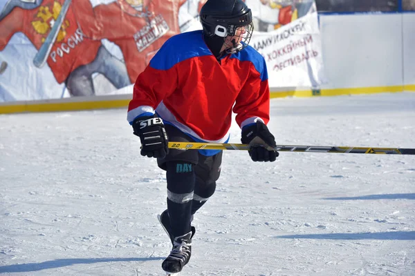 Russia Kechevo 2021 Playing Ice Hockey Outdoor Ice Rink — Stock Photo, Image