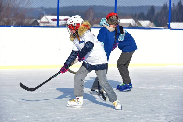 Russia Kechevo 2021 Playing Ice Hockey Outdoor Ice Rink — Stock Photo, Image