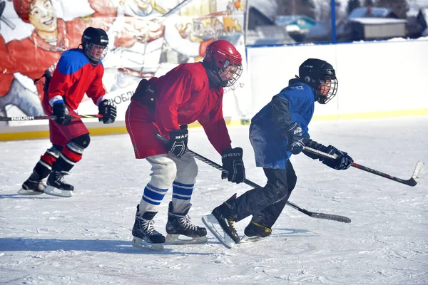 Russia Kechevo 2021 Playing Ice Hockey Outdoor Ice Rink — Stock Photo, Image