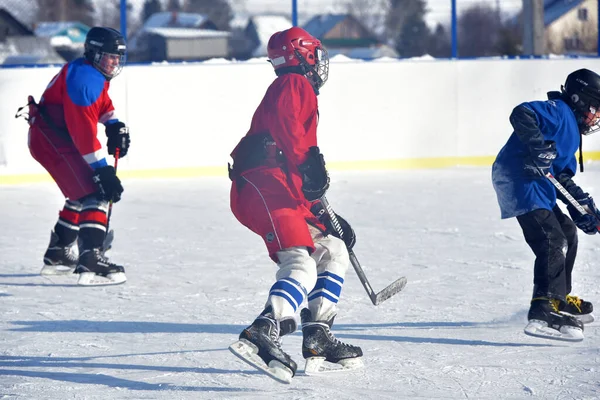 Rusia Kechevo 2021 Jugando Hockey Sobre Hielo Una Pista Hielo — Foto de Stock