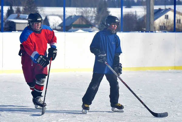 Russia Kechevo 2021 Giocare Hockey Ghiaccio All Aperto — Foto Stock