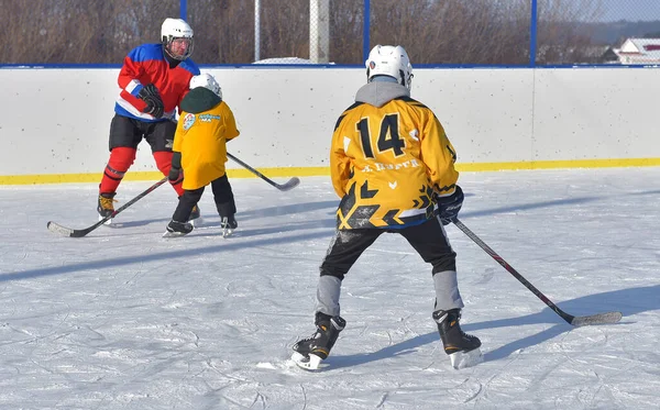 Russia Kechevo 2021 Playing Ice Hockey Outdoor Ice Rink — Stock Photo, Image