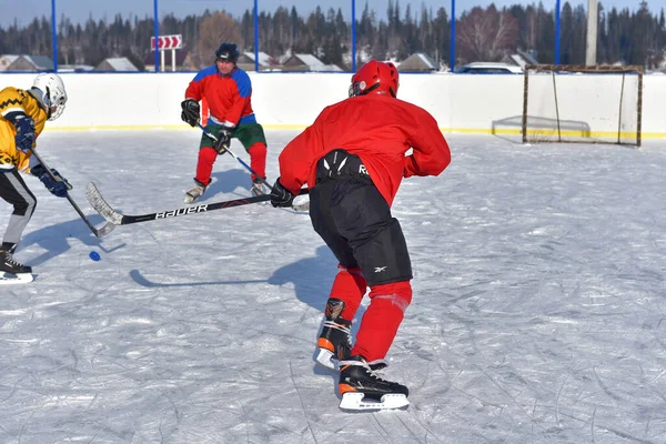 Rusia Kechevo 2021 Jugando Hockey Sobre Hielo Una Pista Hielo — Foto de Stock