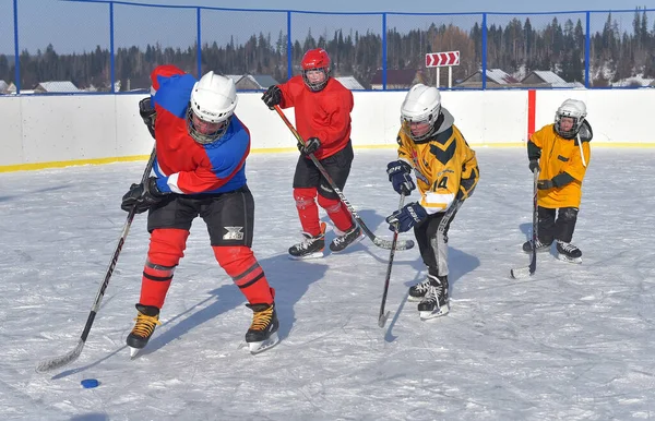 Russia Kechevo 2021 Playing Ice Hockey Outdoor Ice Rink — Stock Photo, Image