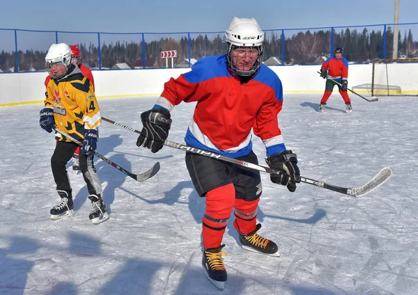 Russia Kechevo 2021 Playing Ice Hockey Outdoor Ice Rink — Stock Photo, Image