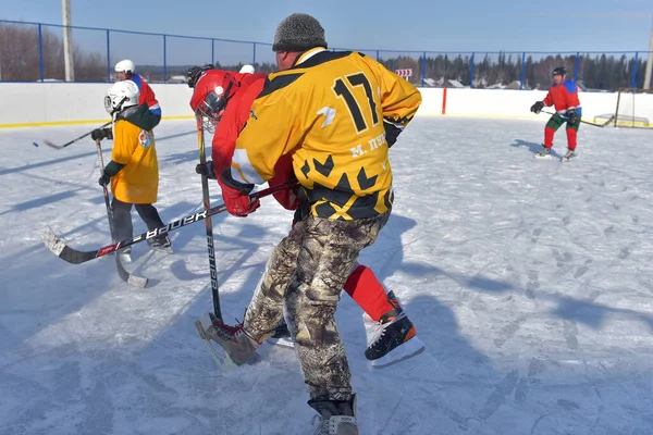 Russia Kechevo 2021 Playing Ice Hockey Outdoor Ice Rink — Stock Photo, Image