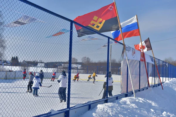 Rusia Kechevo 2021 Jugando Hockey Sobre Hielo Una Pista Hielo —  Fotos de Stock