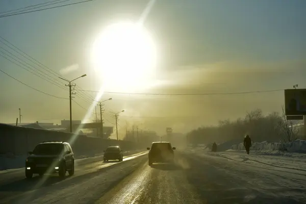 2021年2月14日在俄罗斯北部沃尔库塔的莫诺镇 — 图库照片