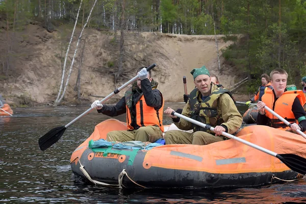 Karelia Region Rusko 2016 Turistická Rafting Nafukovacím Voru Řece Peřejí — Stock fotografie