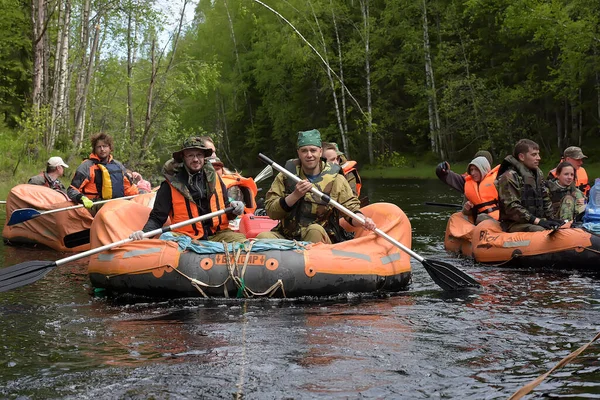 Karelia Region Rusko 2016 Turistická Rafting Nafukovacím Voru Řece Peřejí — Stock fotografie