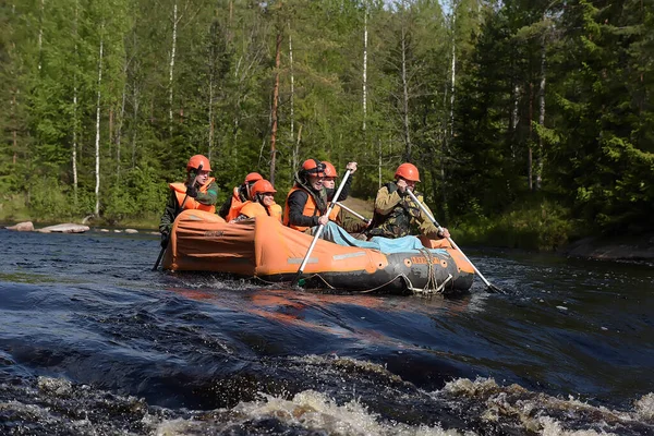 Karelia Region Russia 2016 Tourist Rafting Inflatable Raft River Rapids — Stock Photo, Image