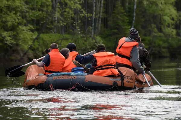 Karelia Region Oroszország 2016 Turista Rafting Egy Felfújható Tutajon Folyón — Stock Fotó