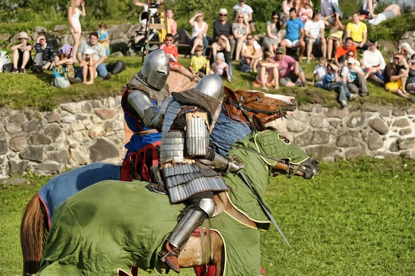 Russia Petersburg 2016 Knight Horseback Military Armor Knightly Tournament Reconstruction — Stock Photo, Image