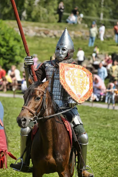 Russia Petersburg 2016 Knight Horseback Military Armor Knightly Tournament Reconstruction — Stock Photo, Image