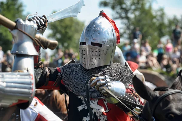 Russia Petersburg 2016 Knight Horseback Military Armor Knightly Tournament Reconstruction — Stock Photo, Image