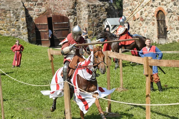 Russia Petersburg 2016 Knight Horseback Military Armor Knightly Tournament Reconstruction — Stock Photo, Image