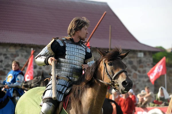 Russia Petersburg 2016 Knight Horseback Military Armor Knightly Tournament Reconstruction — Stock Photo, Image