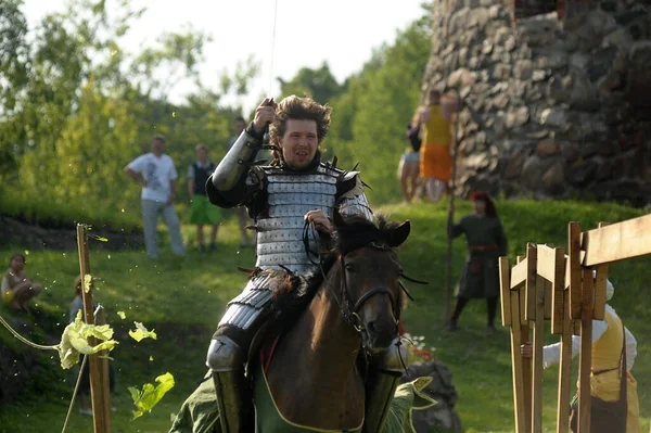 Russland Petersburg 2016 Ritter Pferd Militärischer Rüstung Beim Ritterturnier Zum — Stockfoto