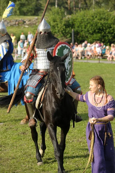 Russia Petersburg 2016 Knight Horseback Military Armor Knightly Tournament Reconstruction — Stock Photo, Image