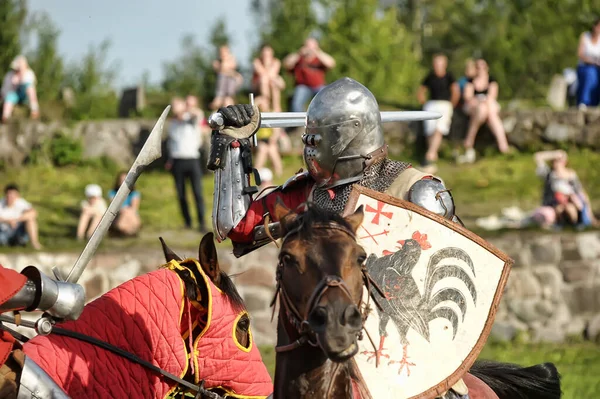 Russia Petersburg 2016 Knight Horseback Military Armor Knightly Tournament Reconstruction — Stock Photo, Image