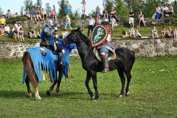 Russia San Pietroburgo 2016 Cavaliere Cavallo Armatura Militare Torneo Cavalleresco — Foto Stock