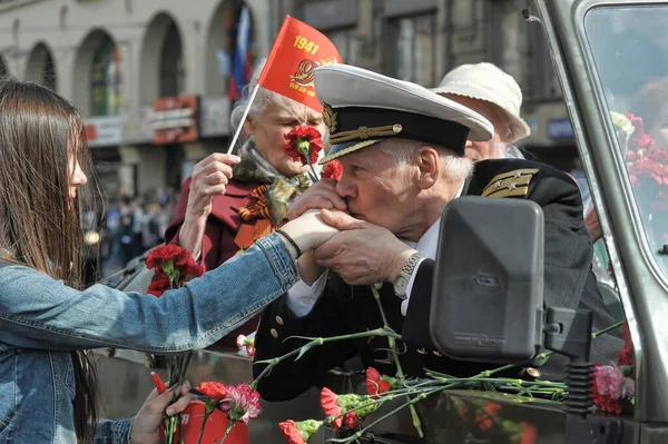 Russia Petersburg 2014 Veterans Blockade Soldiers Parade Victory Great Patriotic — Stock Photo, Image