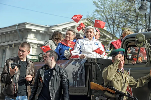 Rússia São Petersburgo 2014 Veteranos Soldados Bloqueio Desfile Vitória Grande — Fotografia de Stock