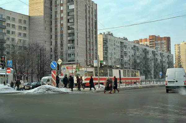 Rusya Petersburg 2019 Tamway Şehir Yolundaki Diğer Taşımacılık — Stok fotoğraf