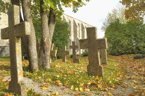 Estonia Tallinn 2016 Stone Crosses Old Cemetery Autumn — ストック写真