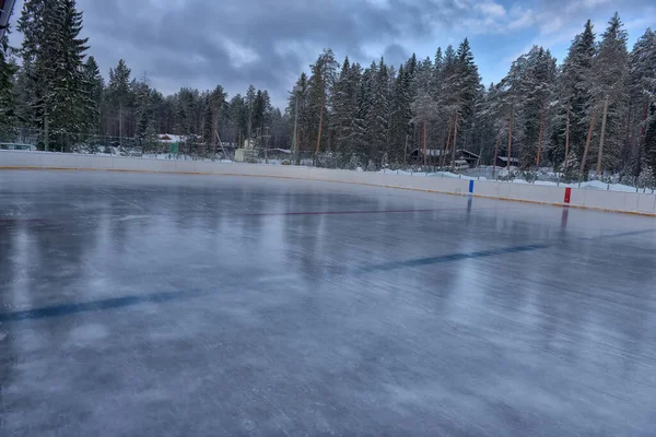 Skating Rink Open Sky Flooded Ice Winter Empty — Stockfoto