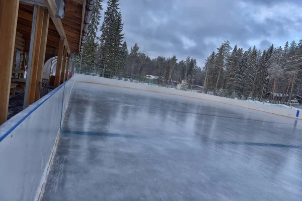Skating Rink Open Sky Flooded Ice Winter Empty — Stok fotoğraf