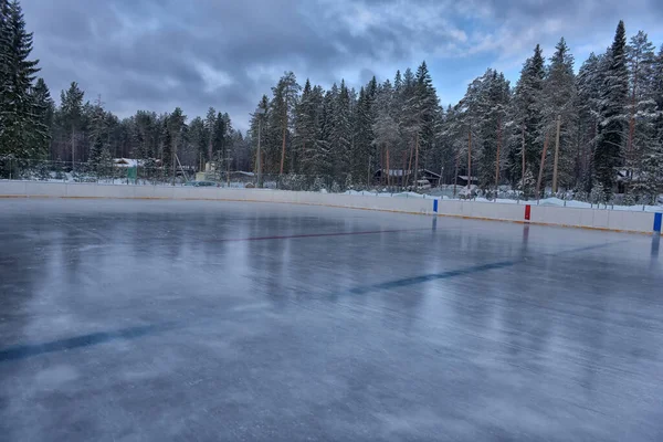 Skating Rink Open Sky Flooded Ice Winter Empty — Stockfoto