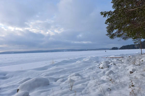 Онезьке Озеро Взимку Вкрите Снігом Льодом — стокове фото
