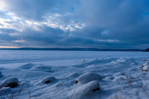 Lac Onega Hiver Recouvert Neige Glace — Photo